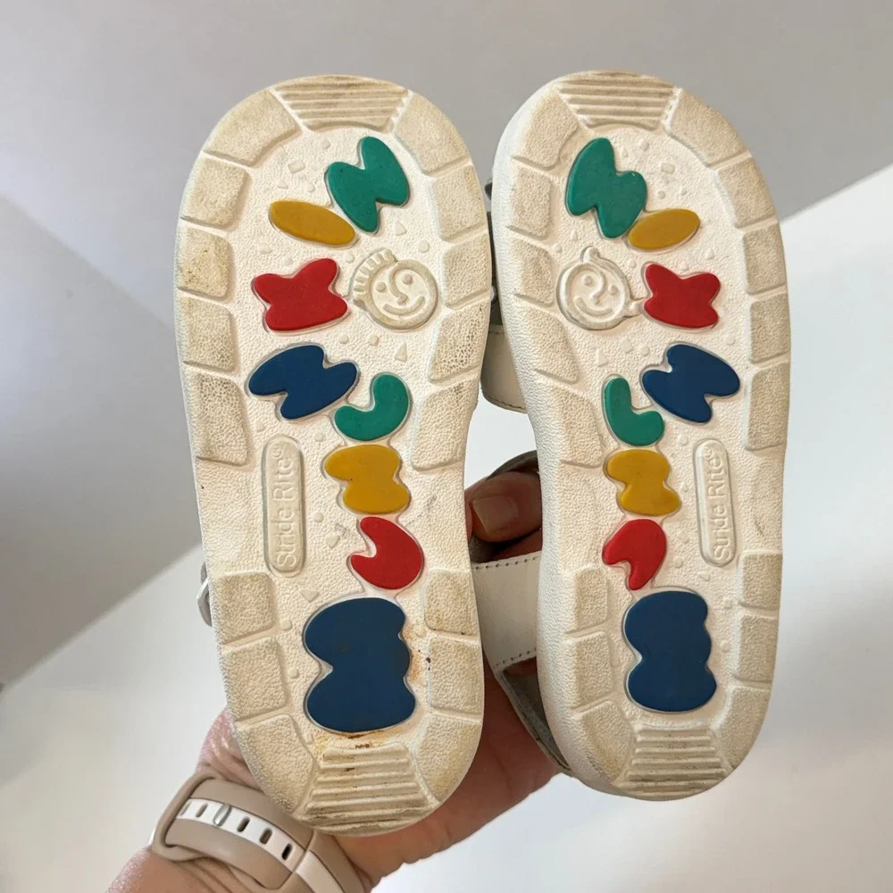 Stride Rite Munchkin Fisherman Sandals Kids 9.5W White Leather Cutout Buckle VTG